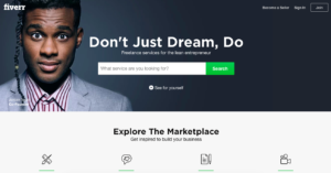 Fiverr Homepage Screenshot - Upwork is a platform to find and work with freelancers. it is a great option for a web design business.