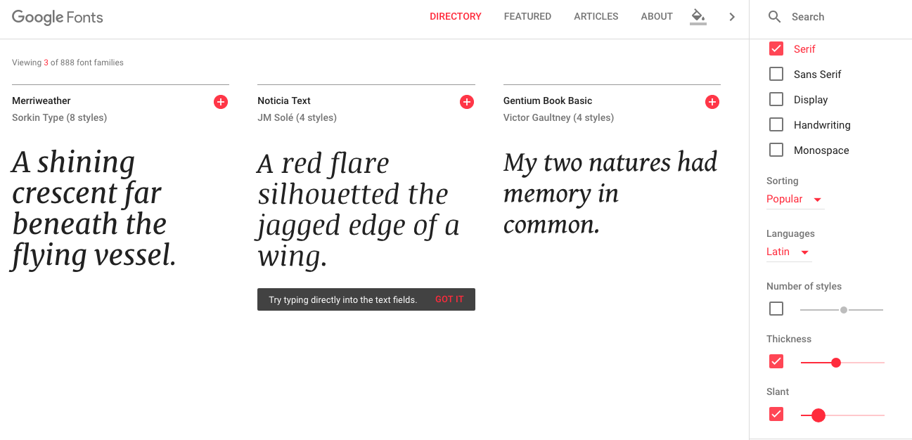 Google Fonts search