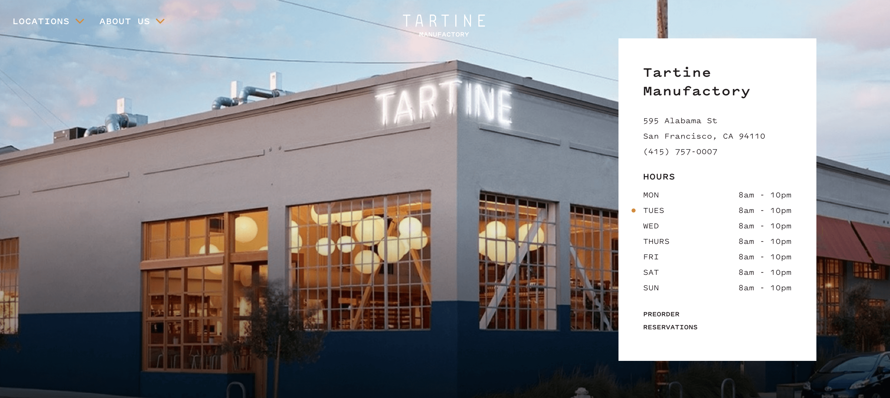 Tartine Restaurant & Bakery Website Design