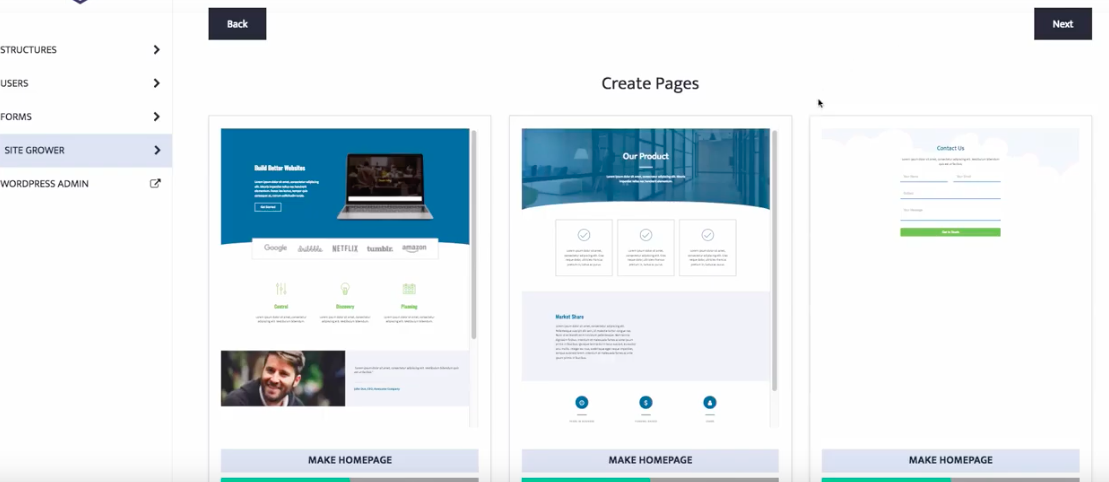 Offsprout Add Pages Section to Site Grower Website Builder
