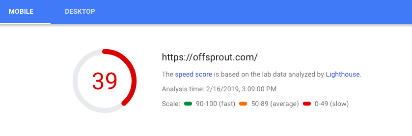 Google Lighthouse speed test for WPEngine hosted website mobile version