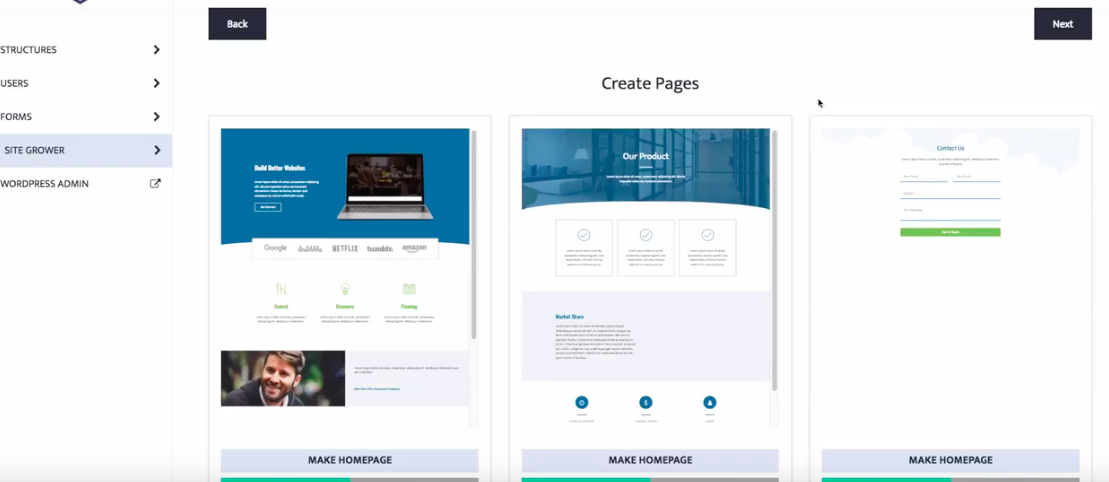 Create Website Offsprout Site Grower Template Screen