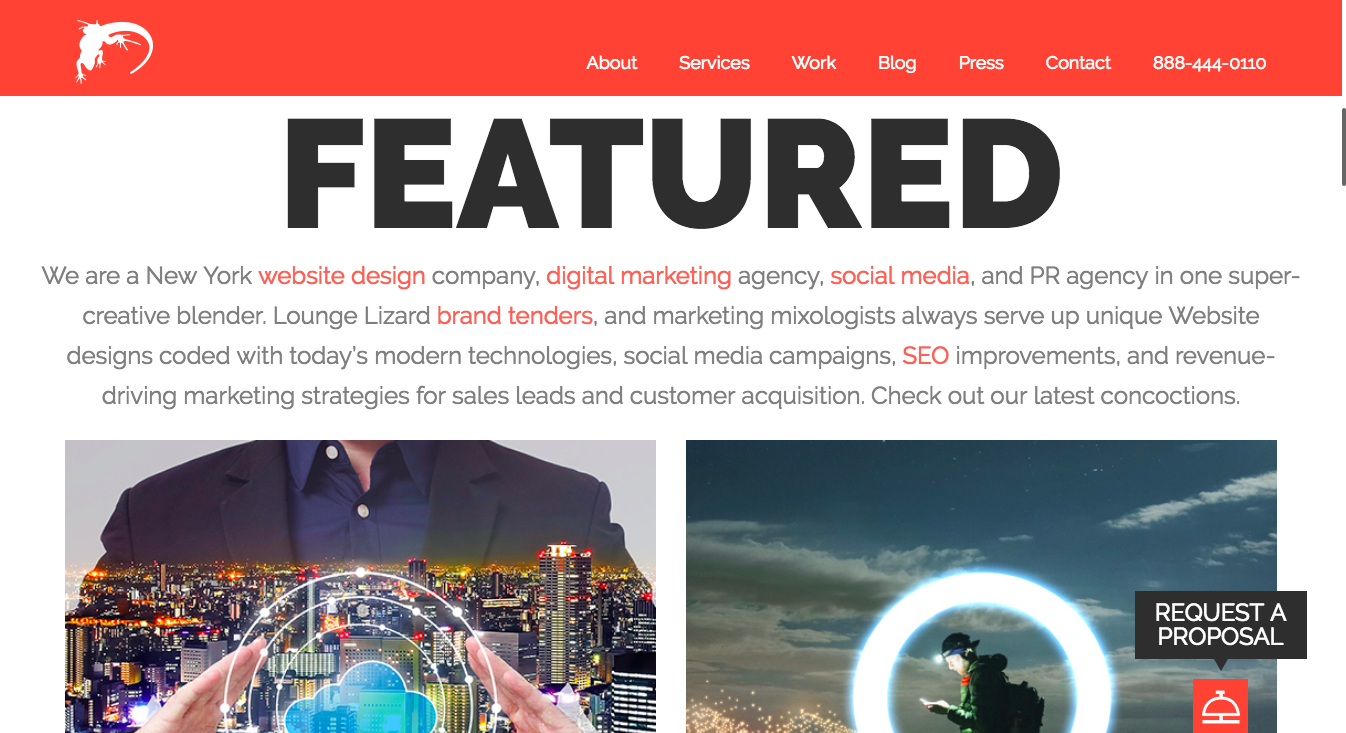 Lounge Lizard Featured Lounge Lizard website design agency featured section on homepage