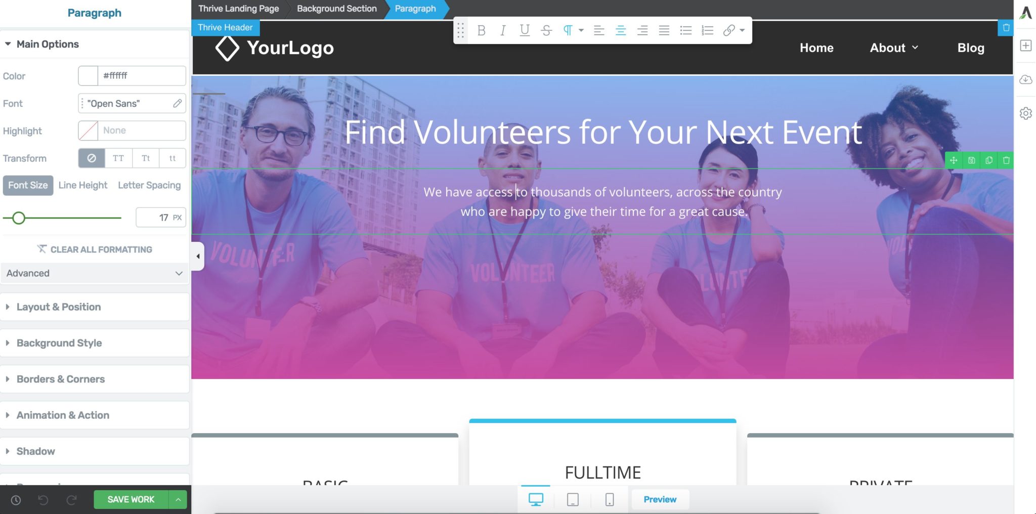 Thrive Architect UI Thrive Architect Design Interface