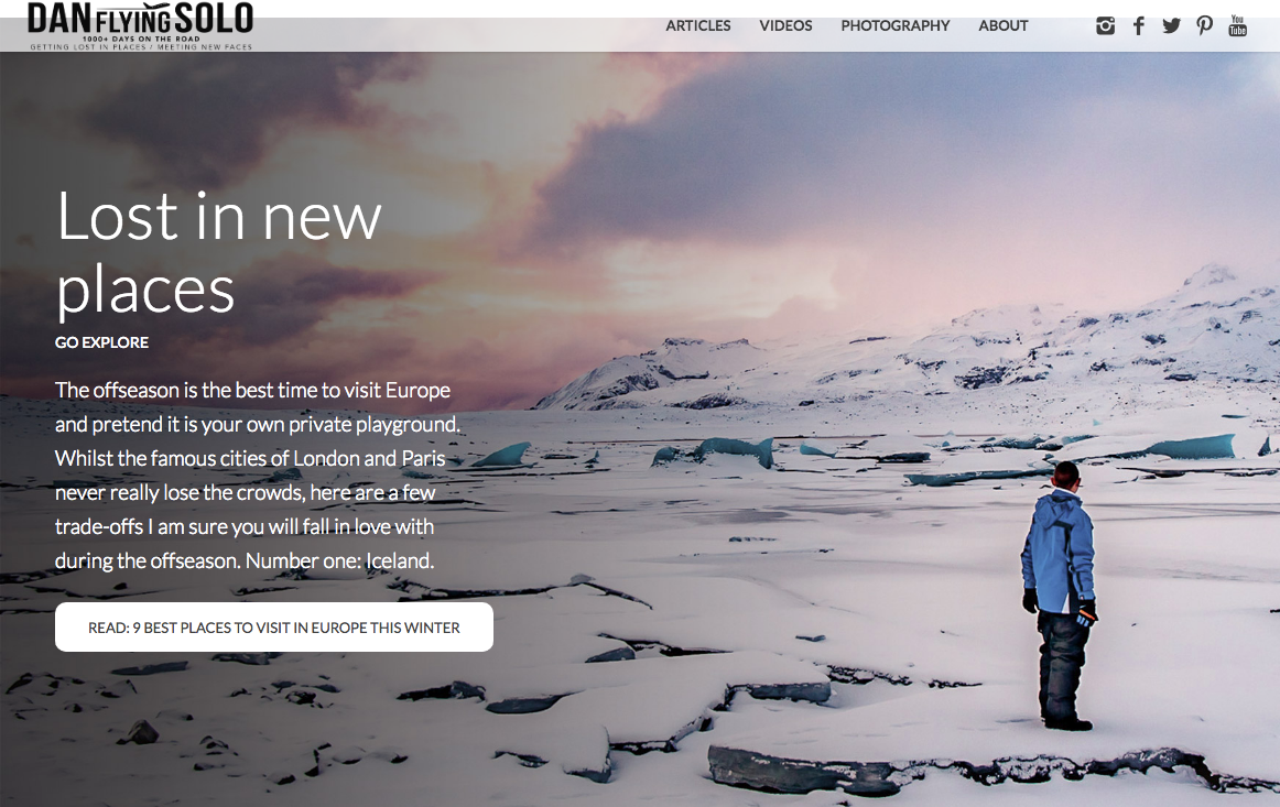 Dan Flying Solo website travel blog featured image section