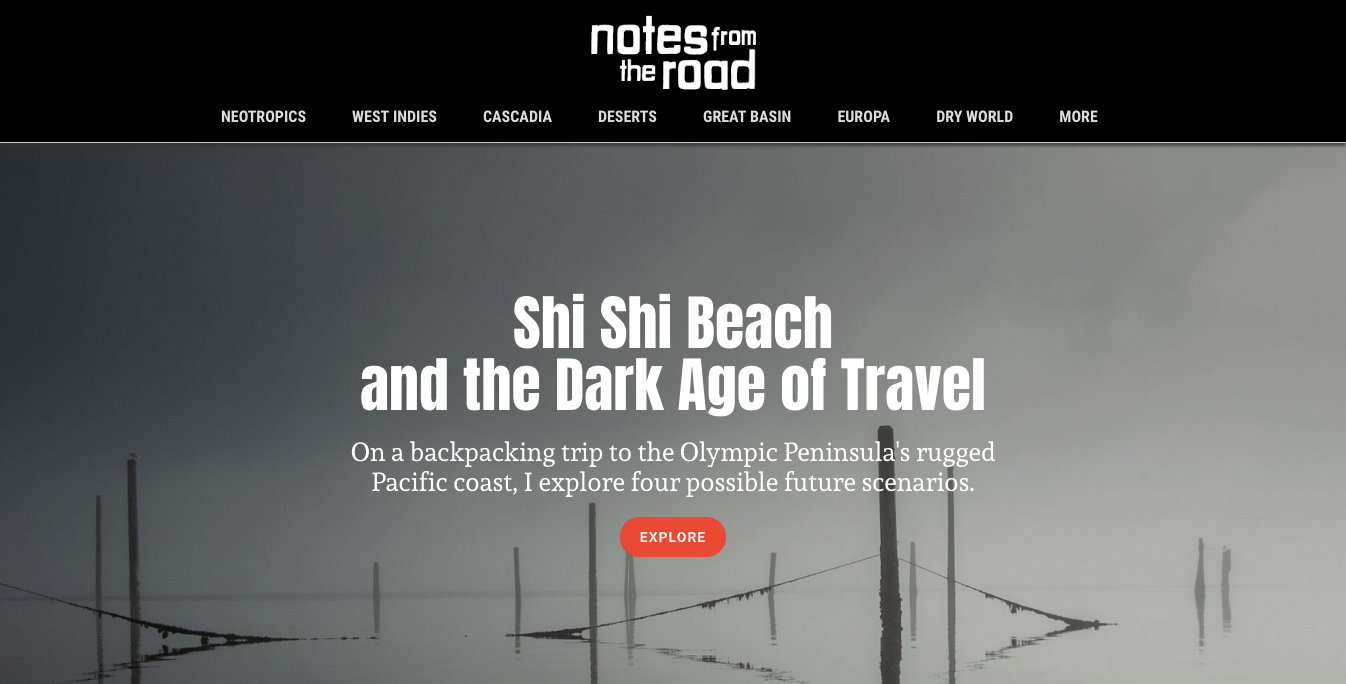 Notes from the Road travel blog homepage, part of the best travel blog website designs