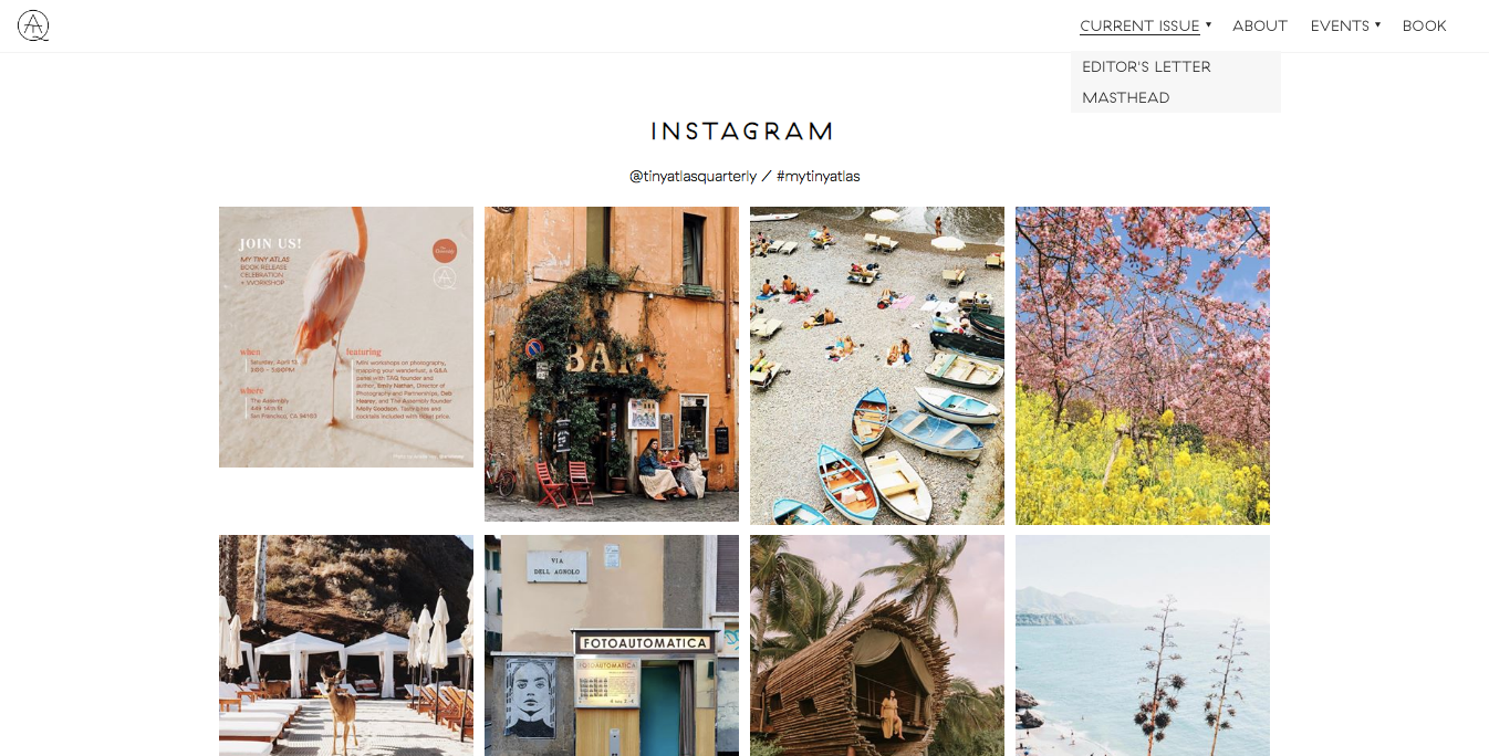 Tiny Atlas Quarterly homepage instagram, part of the best travel blog website designs