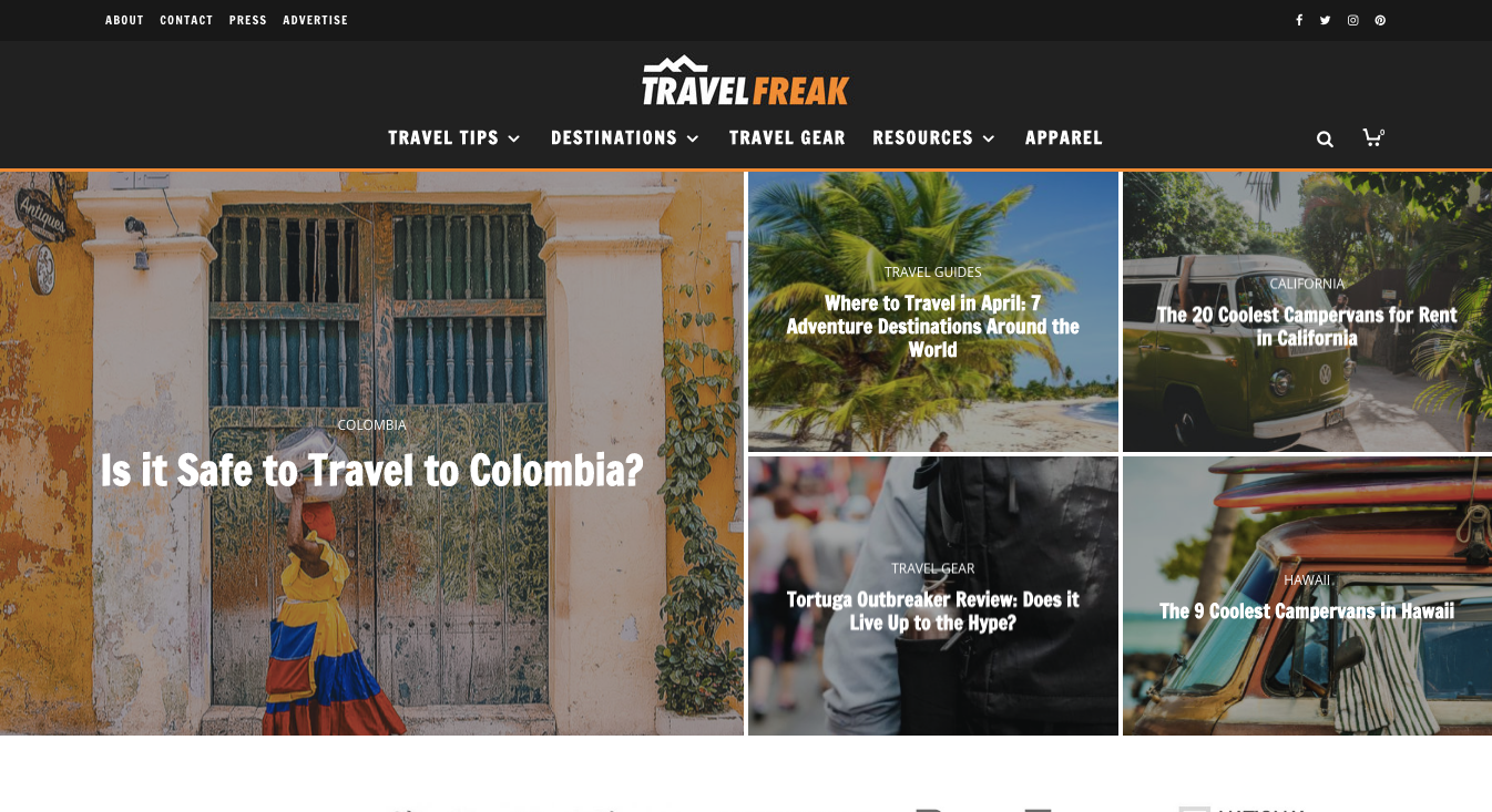 Travel Freak - one of the best travel blog website designs