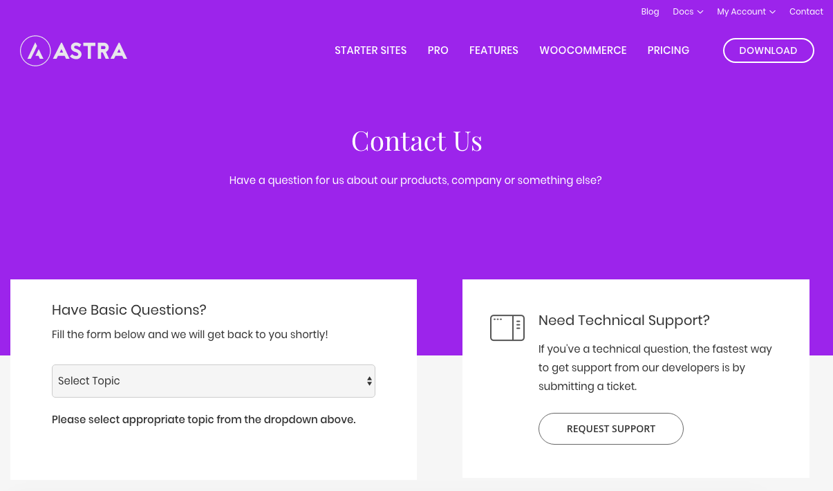 Astra Support Page