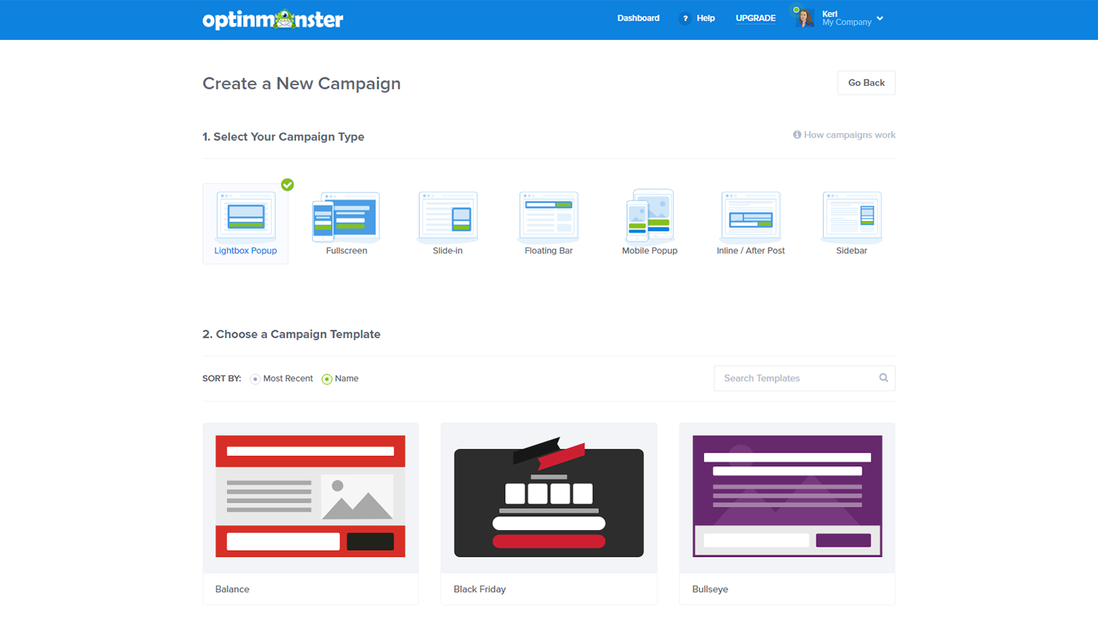 OptinMonster campaign setup - optinmonster review