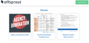 web design resources - showing off agency domination toolkit, free stock photo website chart, and a website creation questionnaire. These tools are free resources for web designers