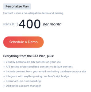 RightMessage website personalization pricing