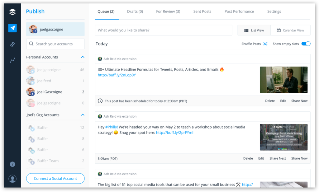 buffer for social media sharing and scheduling