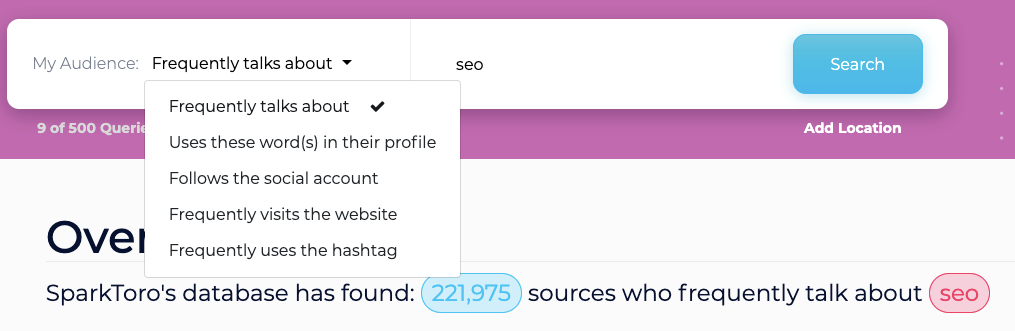 SparkToro Audience Intelligence feature